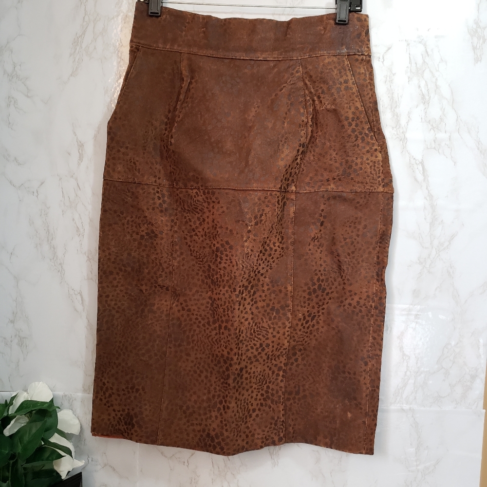 Vintage Brown Animal Print Suede-like Skirt 14